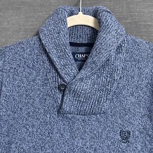 Chaps Sweater Mens XL Blue Shawl Collar Button Pullover Cotton Knit Logo Classic